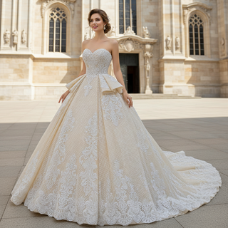 Strapless Champagne Sweetheart Ball Gown Wedding Dress