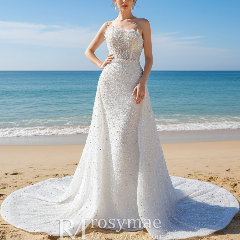 Beaded Pearl Mermaid Wedding Dresses with Detachable Skirt Rosymae Beaded Pearl Mermaid Wedding Dresses with Detachable Skirt Rosymae