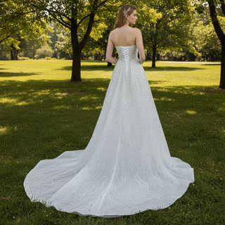 Beaded Pearl Mermaid Wedding Dresses with Detachable Skirt