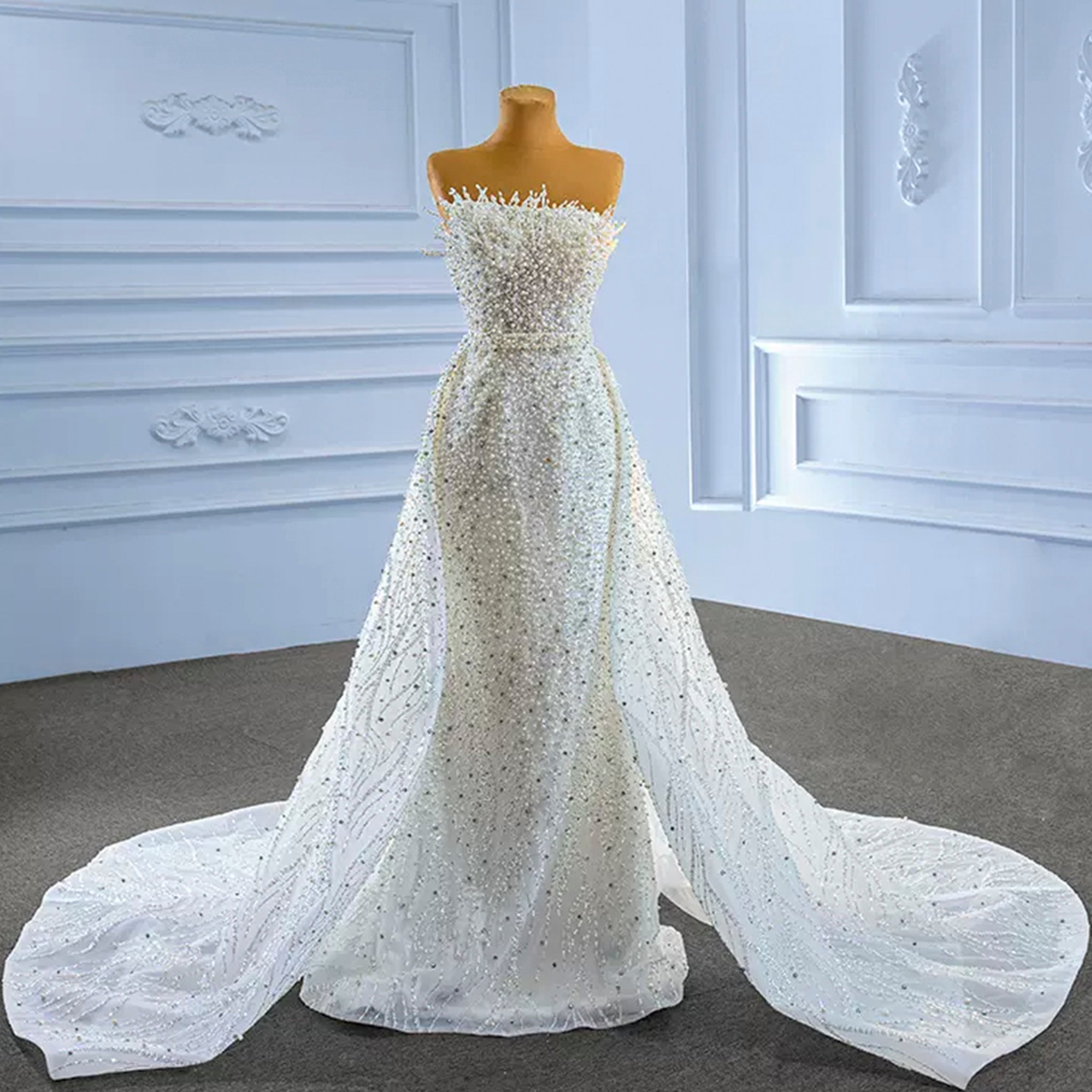 Beaded Pearl Mermaid Wedding Dresses with Detachable Skirt White / 10 Beaded Pearl Mermaid Wedding Dresses with Detachable Skirt White / 10