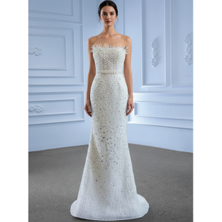 Beaded Pearl Mermaid Wedding Dresses with Detachable Skirt