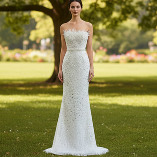 Beaded Pearl Mermaid Wedding Dresses with Detachable Skirt