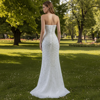 Beaded Pearl Mermaid Wedding Dresses with Detachable Skirt