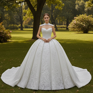 Sparkly Puffy Skirt Luxury Wedding Dress with Detachbale Jacket