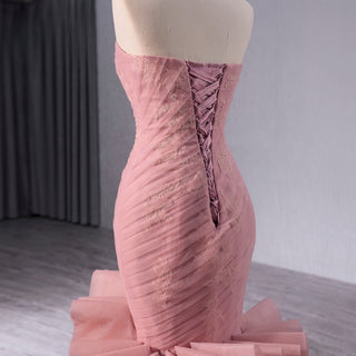 High-End Blushing Pink Cascading Ruffles Flower Mermaid Prom Dresses