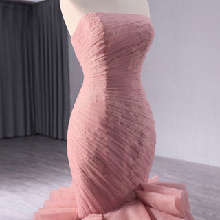 High-End Blushing Pink Cascading Ruffles Flower Mermaid Prom Dresses