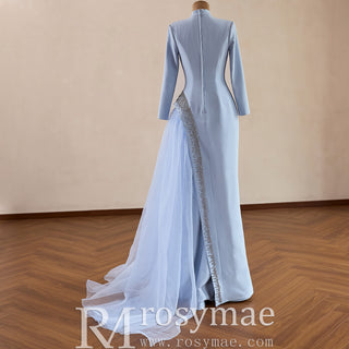 Crystal Modest Prom Dress with Tailored Princess Seams & Voluminous Side Drape