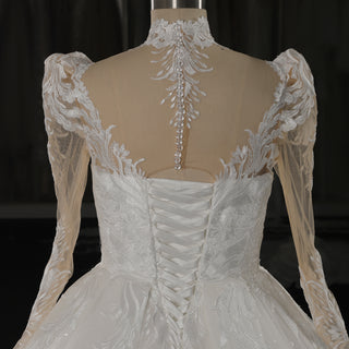 Vintage-Style High-Neck Royal Ball Gown Wedding Dress with Baroque Lace Appliqués