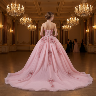 Luxury Pink Quinceanera Dress with High-Volume Tiered Tulle Skirt & 3D Floral Embellishments