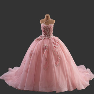 Luxury Pink Quinceanera Dress with High-Volume Tiered Tulle Skirt & 3D Floral Embellishments
