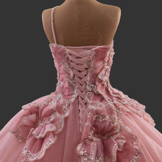 Luxury Pink Quinceanera Dress with High-Volume Tiered Tulle Skirt & 3D Floral Embellishments