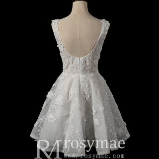 Fairytale-Inspired Square Neckline Mini A-Line Wedding Dress with 3D Floral Appliqués