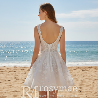 Fairytale-Inspired Square Neckline Mini A-Line Wedding Dress with 3D Floral Appliqués