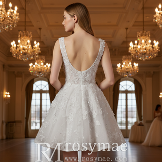 Fairytale-Inspired Square Neckline Mini A-Line Wedding Dress with 3D Floral Appliqués