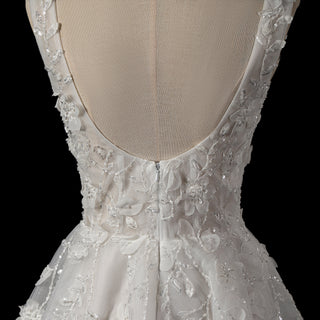 Fairytale-Inspired Square Neckline Mini A-Line Wedding Dress with 3D Floral Appliqués