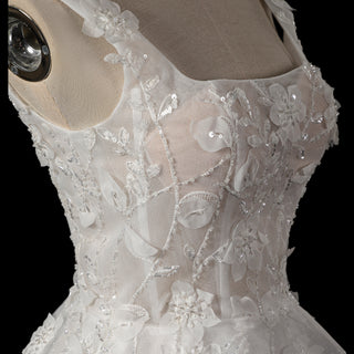 Fairytale-Inspired Square Neckline Mini A-Line Wedding Dress with 3D Floral Appliqués