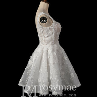Fairytale-Inspired Square Neckline Mini A-Line Wedding Dress with 3D Floral Appliqués