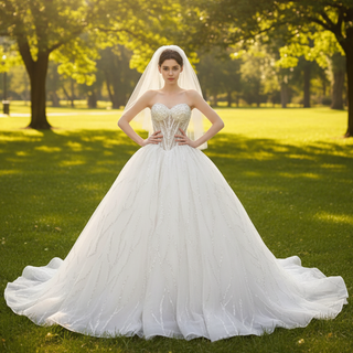 Luxury Sweetheart Neckline Ball Gown Wedding Dress Sheer Bodice