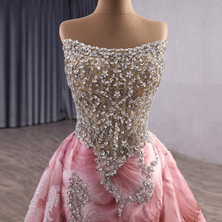 Scoop Neckline Pink Formal Dress with Detachable Skirt