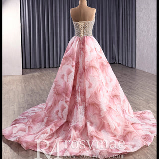 Scoop Neckline Pink Formal Dress with Detachable Skirt