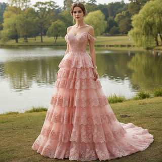 A-line Floral Applique Birthday Princess Formal Gown Party Dress