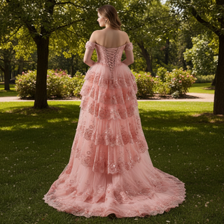 A-line Floral Applique Birthday Princess Formal Gown Party Dress