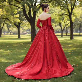 Red Off the Shoulder Sequin Quinceanera Dress Long Sleeve Formal Gown Rosymae Red Off the Shoulder Sequin Quinceanera Dress Long Sleeve Formal Gown Rosymae