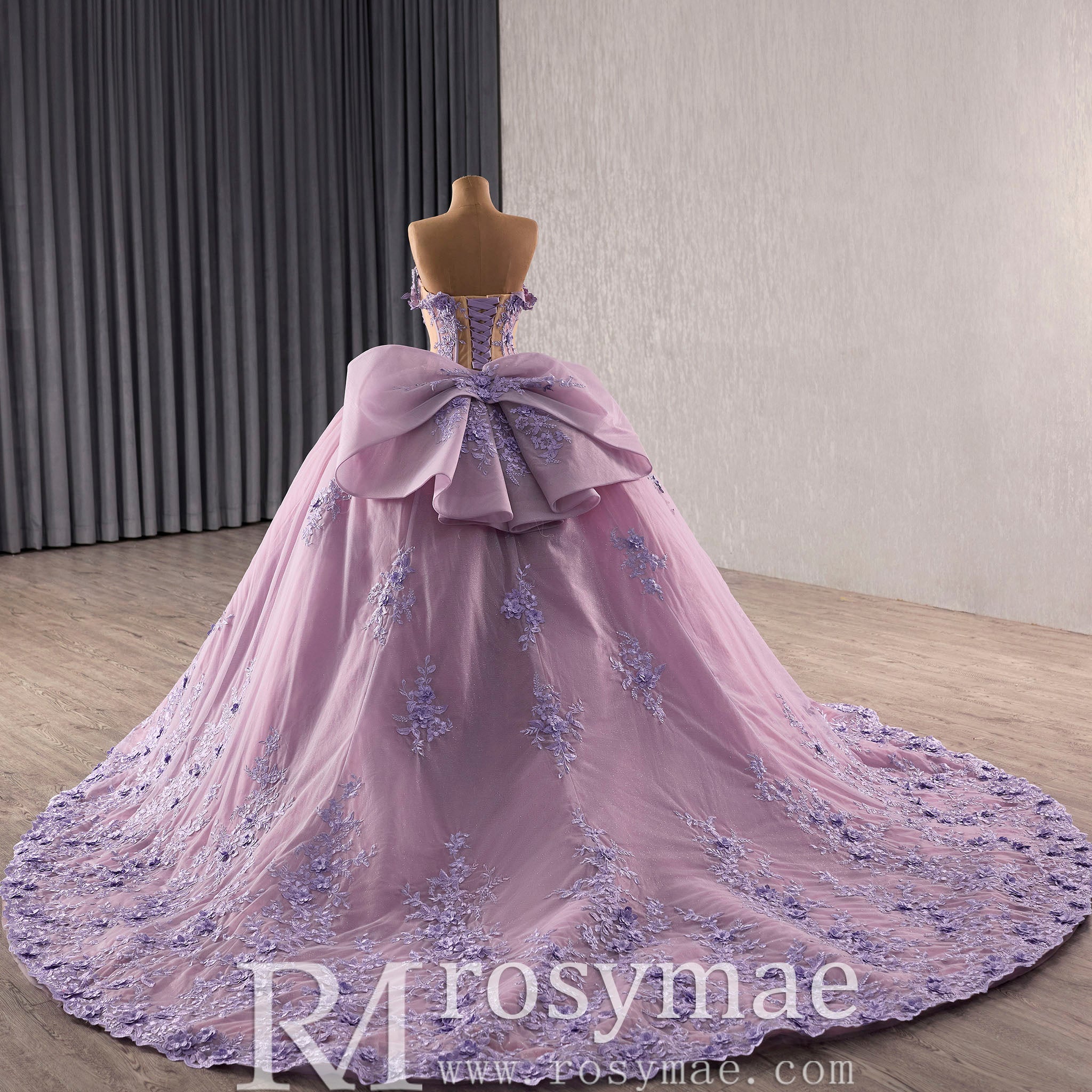 Lavender Floral Lace Quinceaera Dress with Corset Bodice with Cathedr Rosymae Lavender Floral Lace Quinceaera Dress with Corset Bodice with Cathedr Rosymae