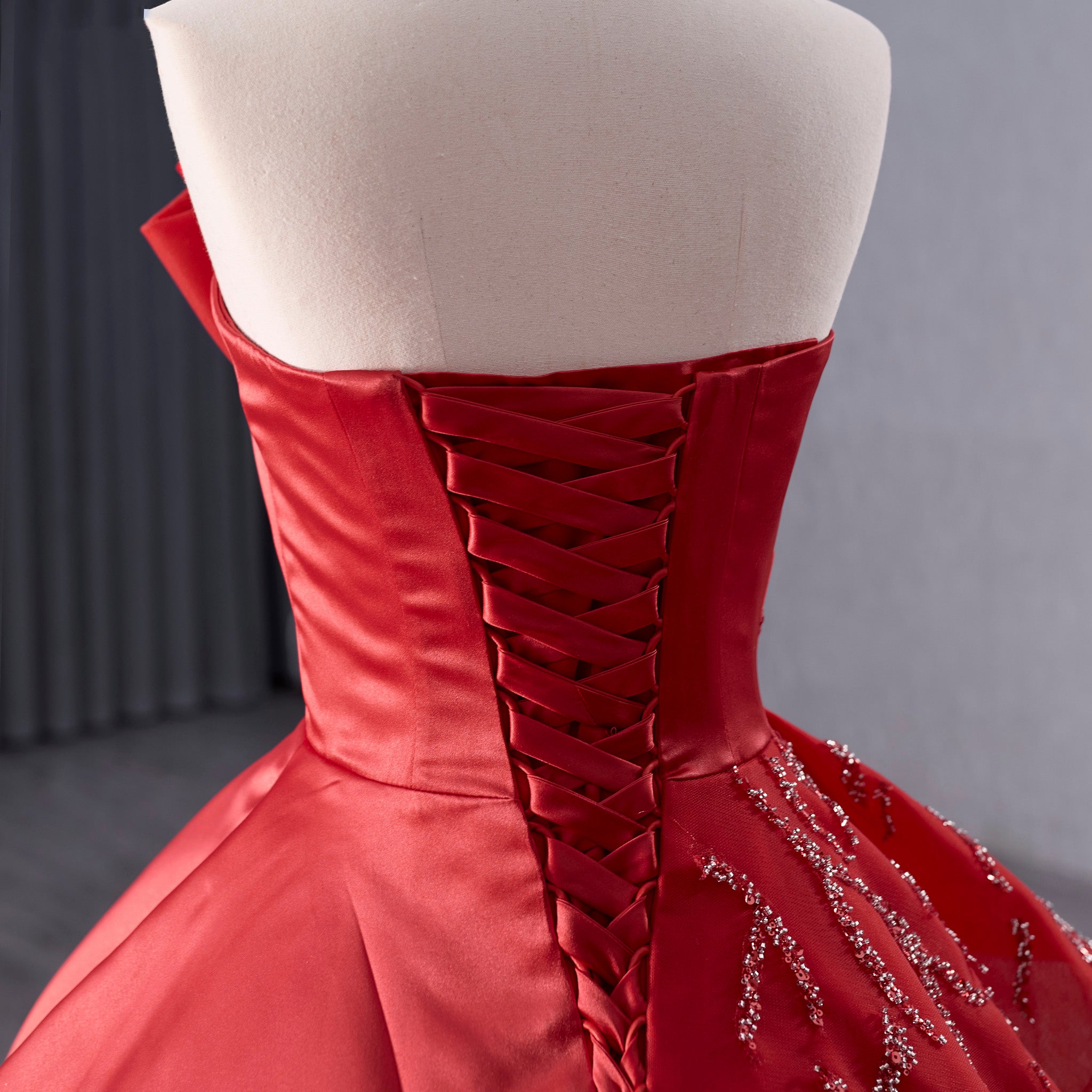 High-End Red Beading Prom Dress Asymmetrical Neck Formal Gown Brt. Red / 26W High-End Red Beading Prom Dress Asymmetrical Neck Formal Gown Brt. Red / 26W