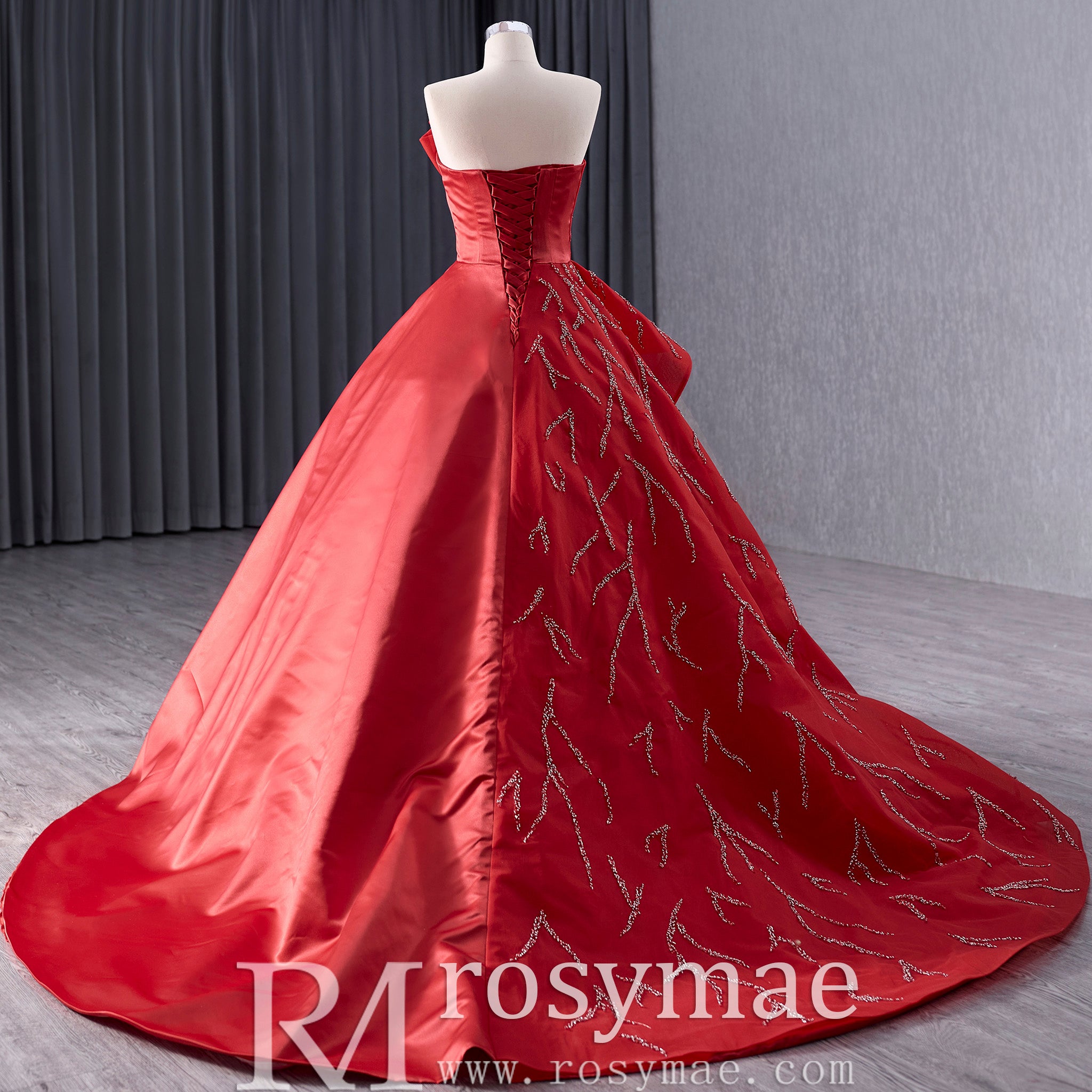 asymmetrical prom dress High-end Red Beading Prom Dress Asymmetrical Neck Formal Gown Brt. Red / 26W