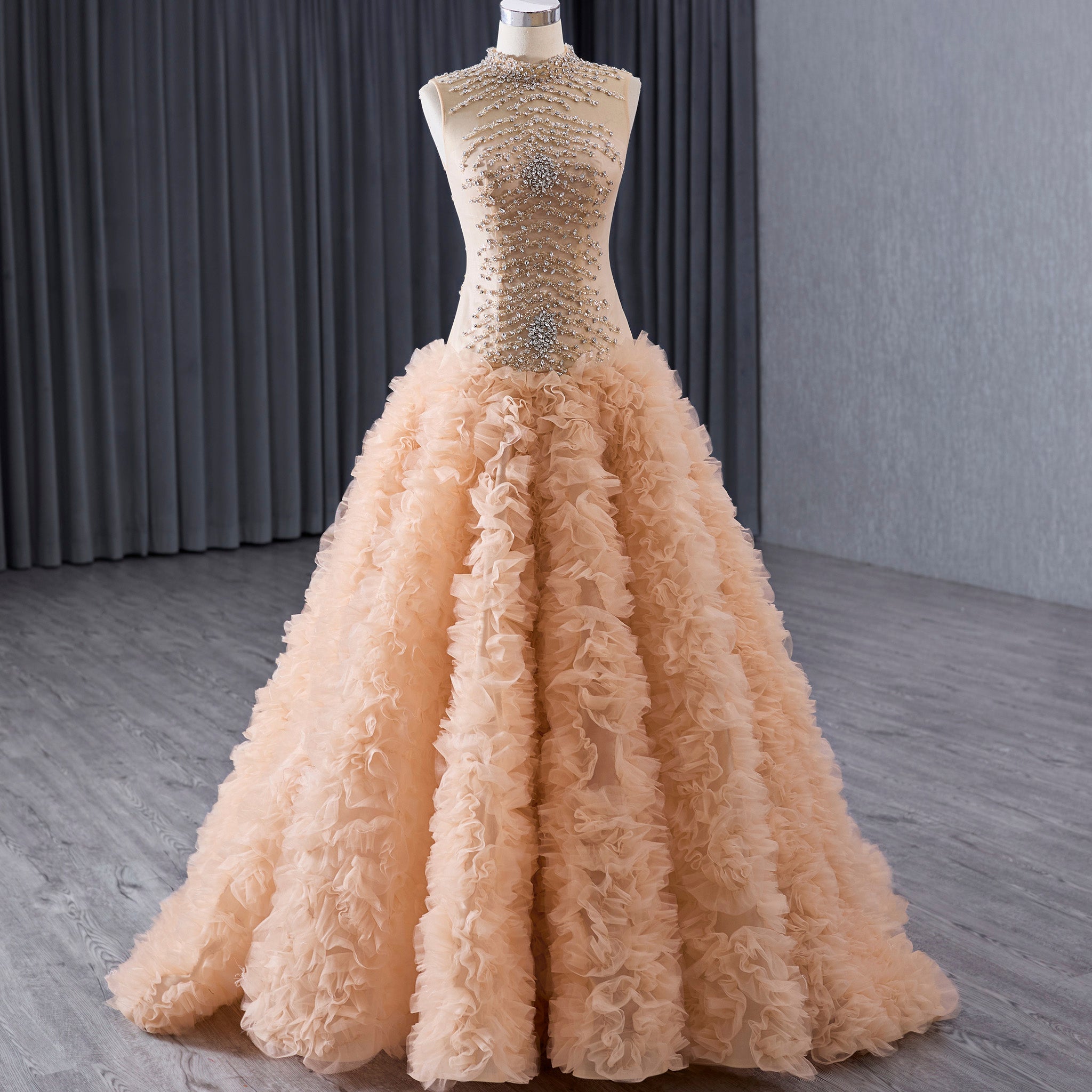 High-end Rhinestone Sequins Pleated Prom Dress Ruched Formal Gown Rosymae High-end Rhinestone Sequins Pleated Prom Dress Ruched Formal Gown Rosymae