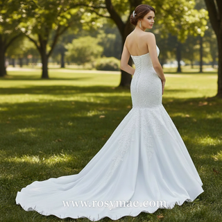 Strapless Lace Mermaid Wedding Dress Sweetheart Beaded Bridal Gown