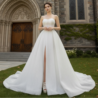 Boho Wedding Dress with Pearls A-line Sweetheart Wedding Gown