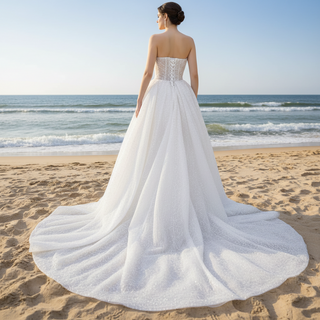 Boho Wedding Dress with Pearls A-line Sweetheart Wedding Gown