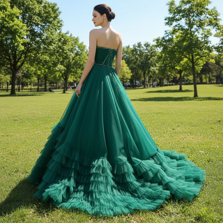 Strapless Ruffle Tulle Wedding Dress Sweetheart Pageant Formal Gown