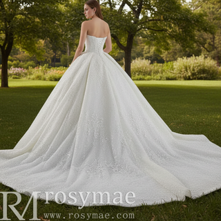 Beaded Flower Wedding Dress Ball Gown Sparkly Quince Dress