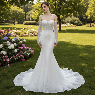 Off the Shoulder Long Sleeve Mermaid Wedding Dress