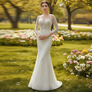 Elegant 2 in 1 Detachable Tulle Mermaid Wedding Dress with O-neck