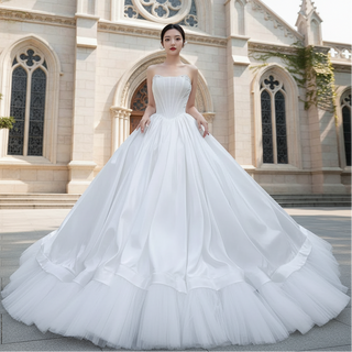 Puffy Skirt Ball Gown Wedding Dress Strapless Corset Bridal Gown