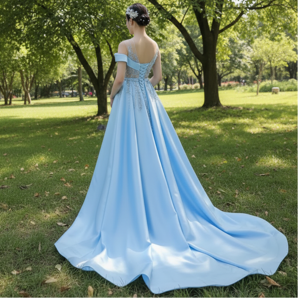 High-end Pool Blue Beading Pearl Sequins Prom Dresses Rosymae High-end Pool Blue Beading Pearl Sequins Prom Dresses Rosymae