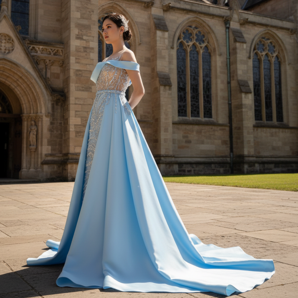 High-end Pool Blue Beading Pearl Sequins Prom Dresses Blue / 4 High-end Pool Blue Beading Pearl Sequins Prom Dresses Blue / 4