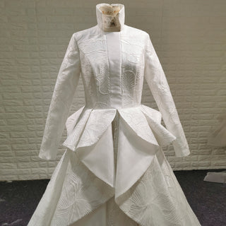 Unique Design Ruffle Skirt Long Sleeve Wedding Dress with Suit Collar