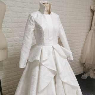 Unique Design Ruffle Skirt Long Sleeve Wedding Dress with Suit Collar