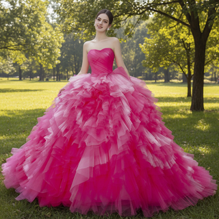 Basque Waist Ruffled Wedding Gown Detachable Overskirt Quinceanera Dress