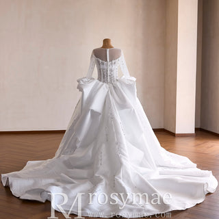 High-Fashion Ball Gown Wedding Dress with Illusion Bodice & Crystal Beadwork
