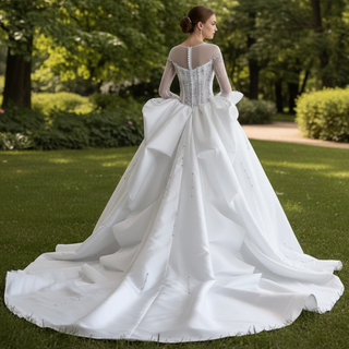 High-Fashion Ball Gown Wedding Dress with Illusion Bodice & Crystal Beadwork