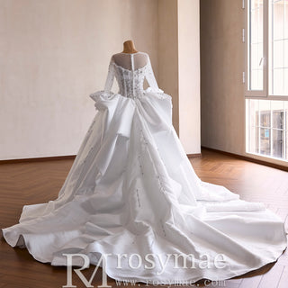 High-Fashion Ball Gown Wedding Dress with Illusion Bodice & Crystal Beadwork