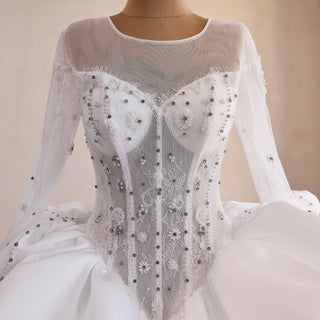 High-Fashion Ball Gown Wedding Dress with Illusion Bodice & Crystal Beadwork