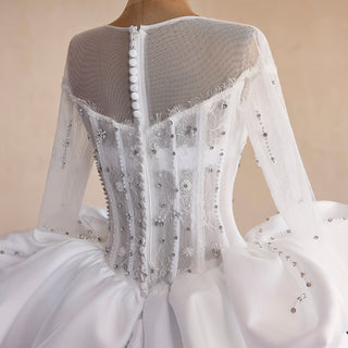 High-Fashion Ball Gown Wedding Dress with Illusion Bodice & Crystal Beadwork