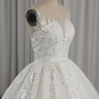 Classic Luxurious Princess-Style Ball Gown Wedding Dress with Illusion Deep V-Neck